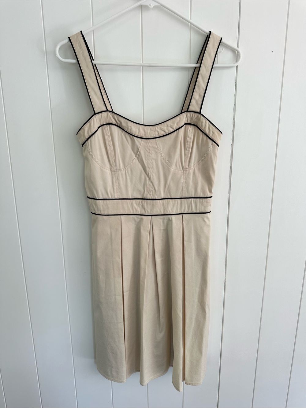 Vintage Y2K Bebe Babydoll Dress Cream with Black Piping Trim